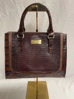 Brahmin Brown Croc & Ostrich Embossed Leather Satchel Handbag